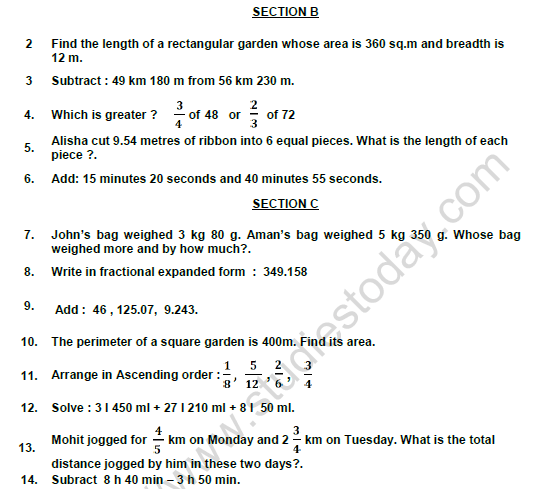 CBSE Class 5 Mathematics Question Paper Set 3 Solved
